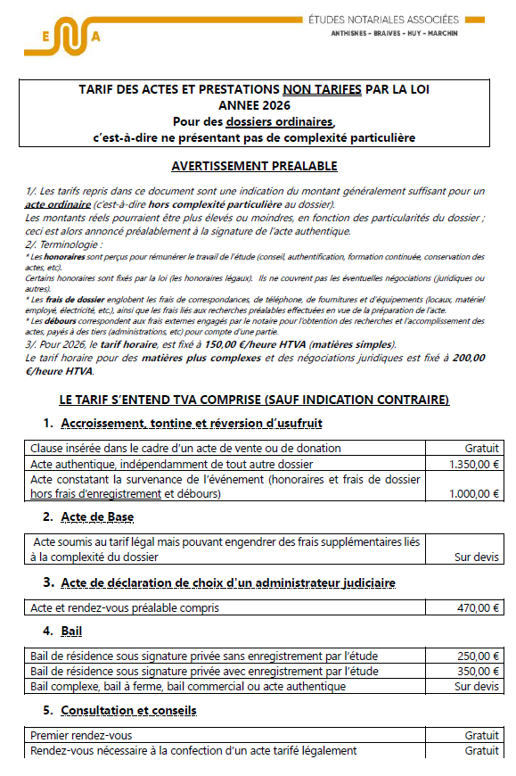  Études Notariales Associées | ENA Notaires - Tarifs - 1