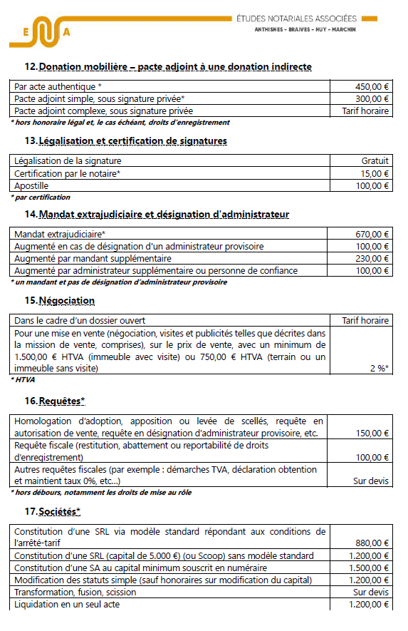 Études Notariales Associées | ENA Notaires - Tarifs - 3